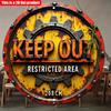 2D Flat 20*20cm1pc Keep Out Restricted Area Yellow&black Round Sign, Rusty Design Gear Pattern Warning Plate, No Entry Theme for Construction Road