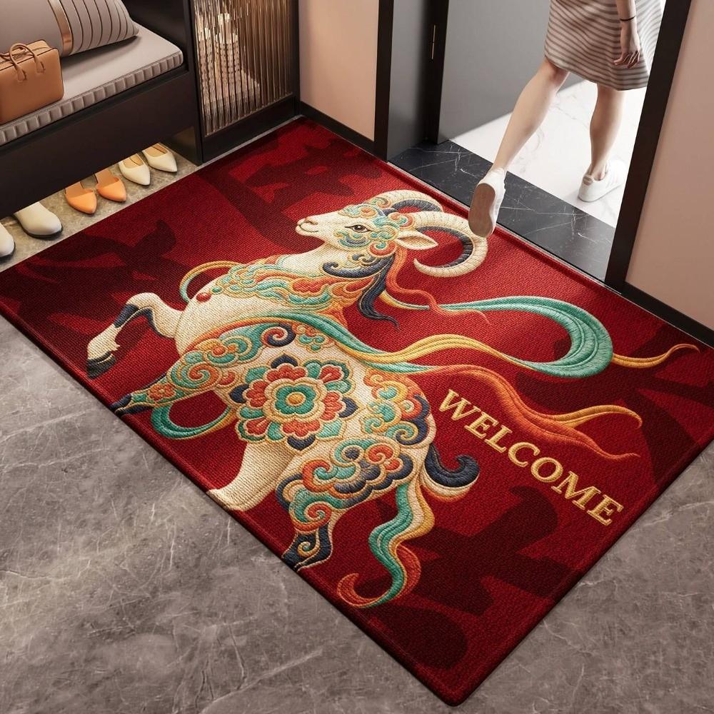 Blessing Words Zodiac Goat Floor Mat Chinese Style Sheep Foot Pad Spring Festival