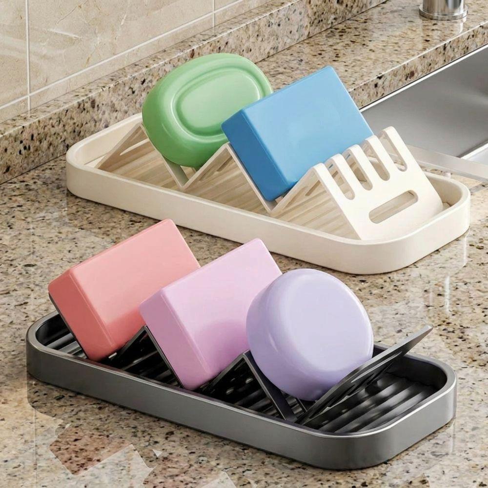 Waterproof Bathroom Soap Dish Self Draining Kitchen Storage Holder W-Shaped Soap Rack Restaurant