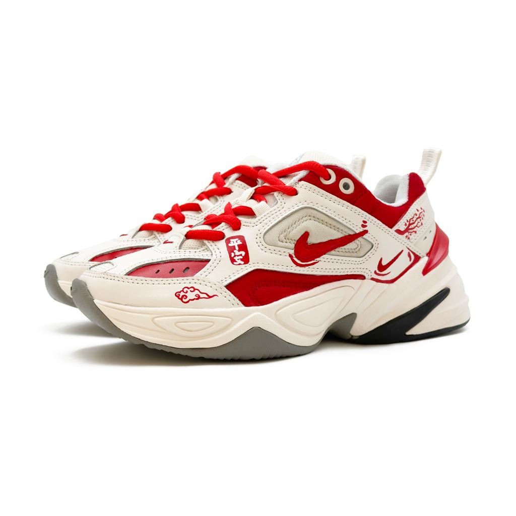 Nike M2K Tekno Red Plum And Cloud, Peaceful, Joy Leather Height Increasing Low top Chunky Sneakers Women's AO3108-001(Team1759-)