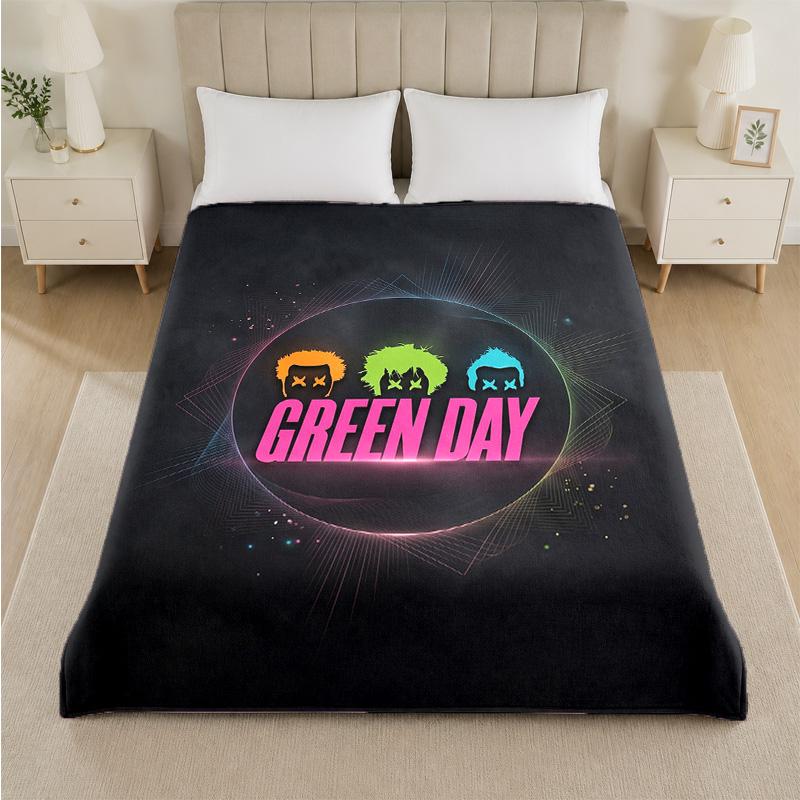 Green Day Print Flannel Blanket Cozy Lightweight Plush Throw Blanket For Bed Sofa Household Use