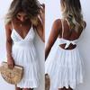 Women's Fashion Summer Sleeveless Deep V-Neck Sexy Lace Splice Dress