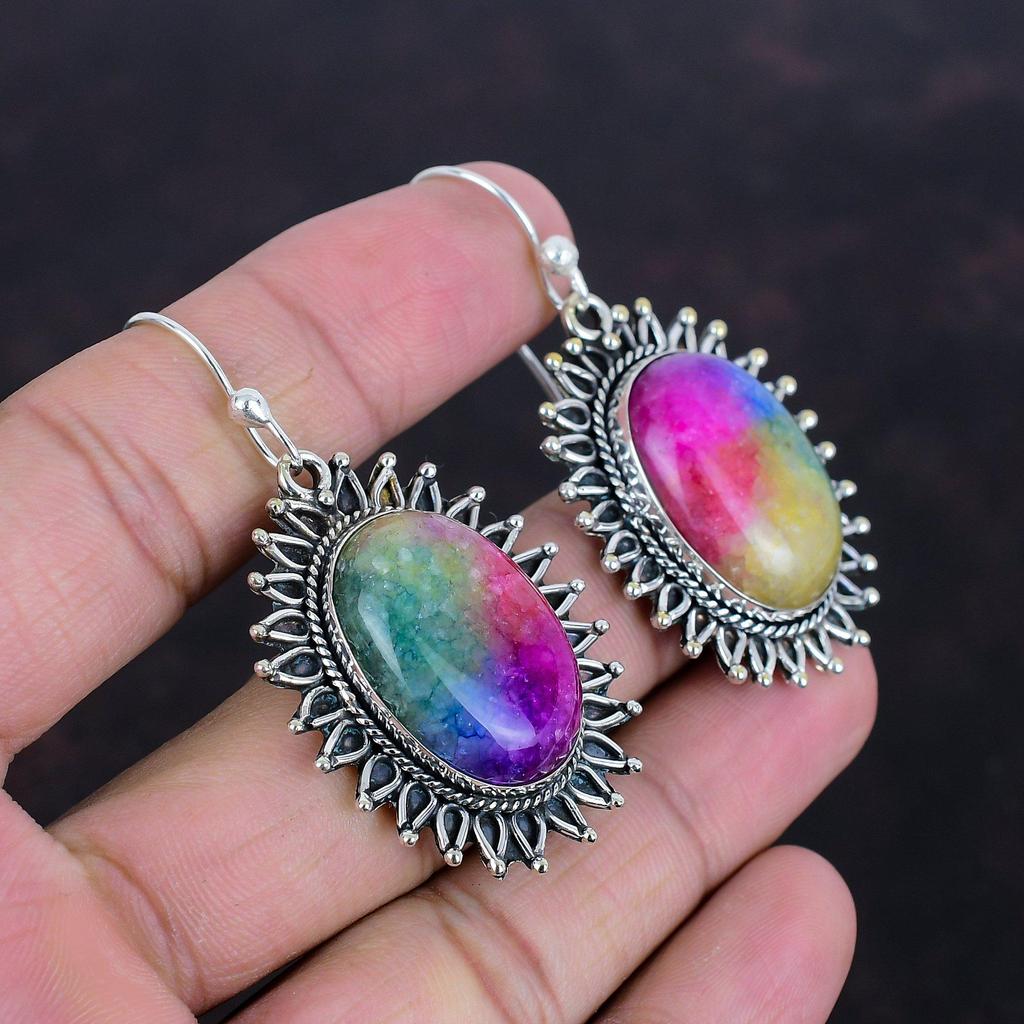 Серьги Rainbow Solar Quartz Druzy, серьги из стерлингового серебра 925 пробы, оригинальные серьги с драгоценными камнями, ювелирные изделия ручной работы, подарки на помолвку, висячие серьги