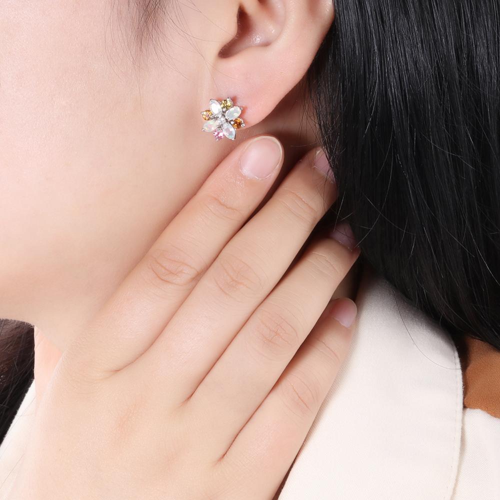 Романтический сладкий дизайн, серьги с натуральным многоцветным опалом и турмалином для женщин и девочек, изысканные ювелирные изделия из стерлингового серебра 925 пробы, подарок