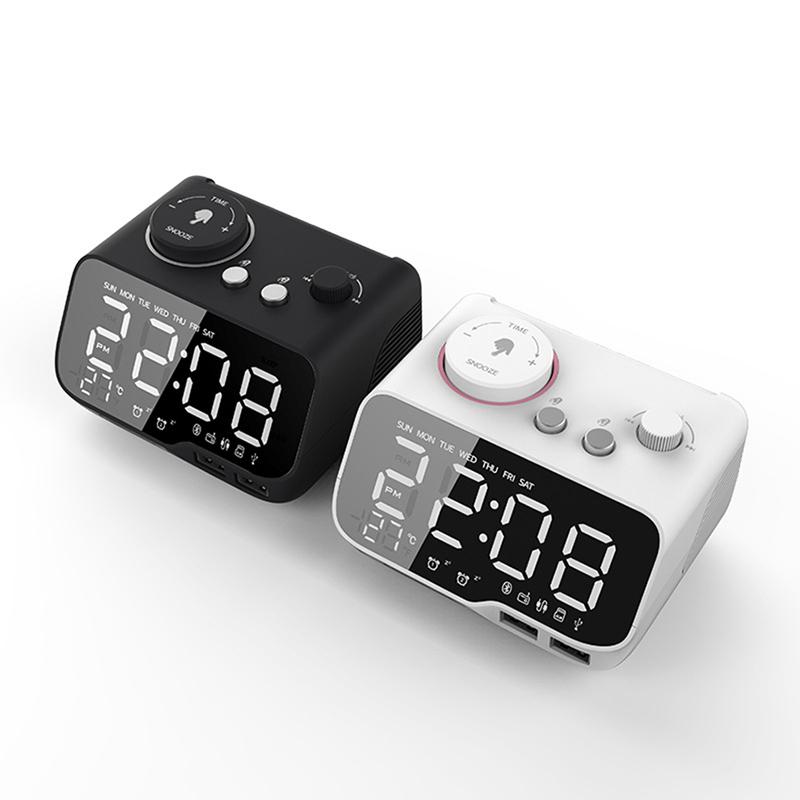 Светодиодный будильник Bluetooth-совместимый динамик Полный диапазон FM-радио Цифровые часы с температурой USB зарядное устройство для спальни