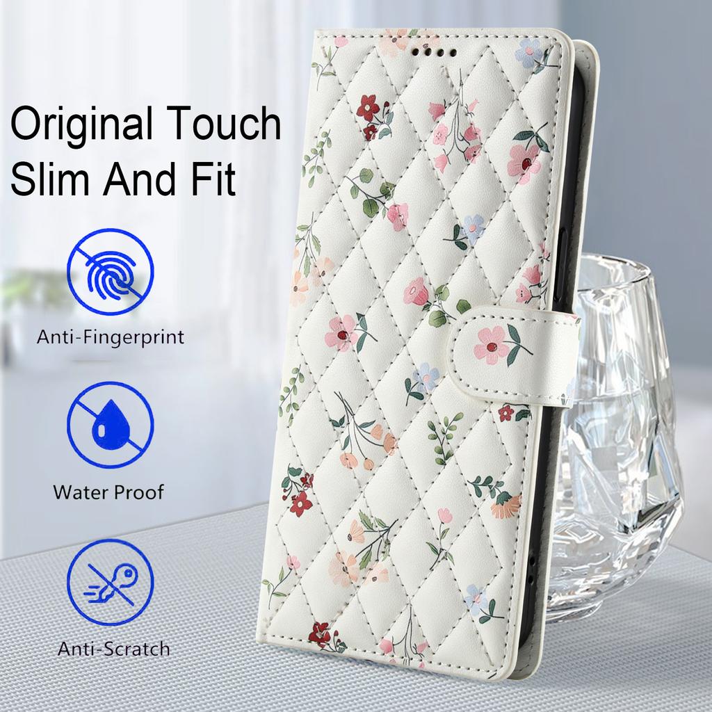 Rhombus Flower Pattern Leather Case for Samsung Galaxy S25 Ultra S24 Plus S23 FE S22 S21 S20 Note20 A36/A56 A55 A54 Wallet Cover