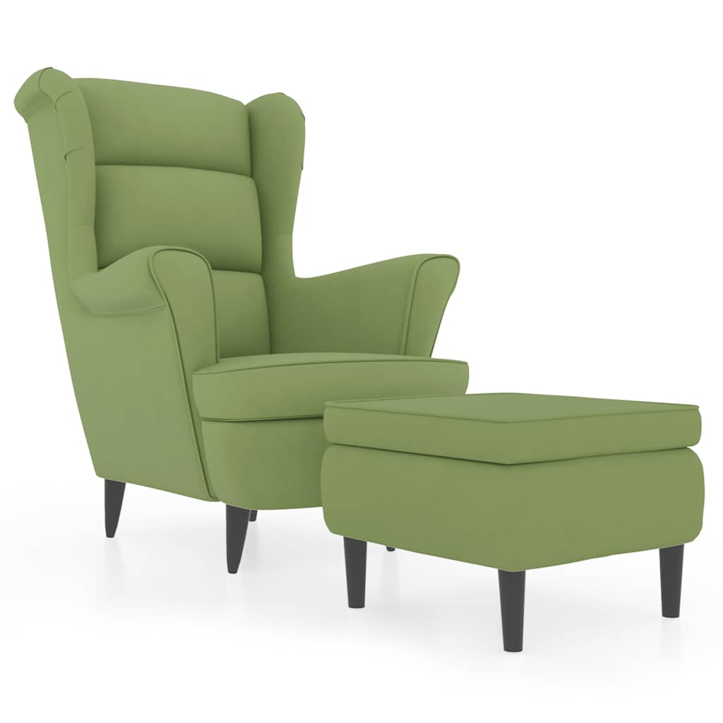 Armchair with Footstool Light Green Velvet