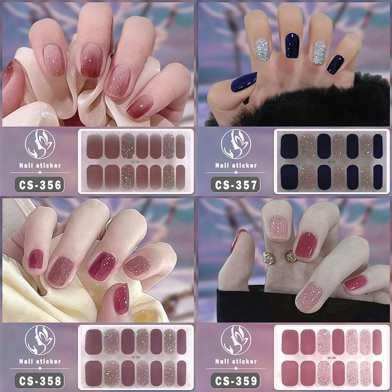 1PC (в комплекте 14 маленьких наклеек) Гелевая наклейка для укрепления ногтей без запекания, водостойкая и прочная 3D наклейка для обертывания ногтей, сплошной цвет, луковый порошок