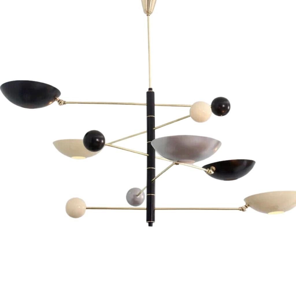 5-ламповый подвесной светильник в стиле середины века из необработанной латуни Sputnik