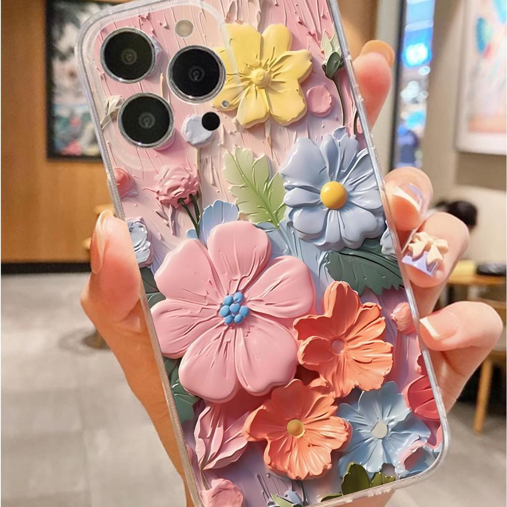 Прозрачный противоударный чехол "Цветы туши" для iPhone 14-17 Pro Max