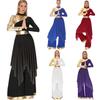 Женский наряд для церковного танца S-XXL: Платье с длинным рукавом и асимметричным подолом с брюками клеш контрастного цвета для выступления с похвалой