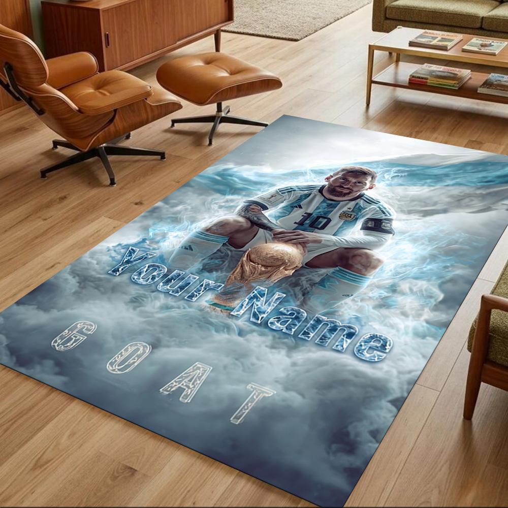 Football Messi Personalized Name Area Rug Design for Outdoor Entryway Playrooms Dining Room Antislip Carpet Decorate Offices