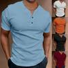 Мужская однотонная рубашка с V-образным вырезом и пуговицами, мужская спортивная рубашка с коротким рукавом