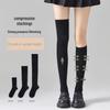 Женские летние носки для похудения, снижающие давление: Выше колена, до середины икры, Черный, Укороченный в стиле JK с кожаной обувью