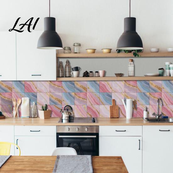 Heat Resistant Kitchen Backsplash Tiles 12PCS Imitation Marble Pattern Wall Stickers Self-Adhesive Waterproof EVA Scratch Decor for Home Tiles,