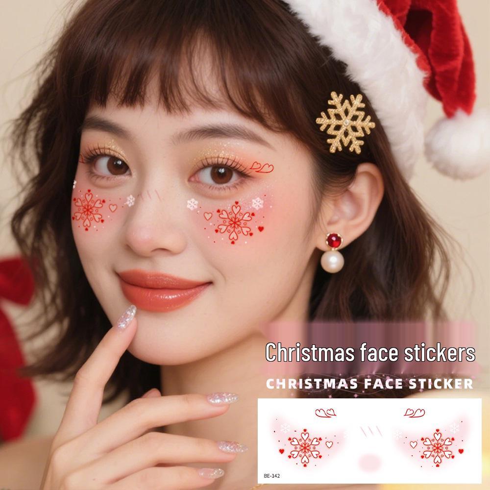 Рождественские наклейки для макияжа: Праздничные румяна и тени для век с дизайном елки, снежинки и снеговика для вечеринок и Нового года