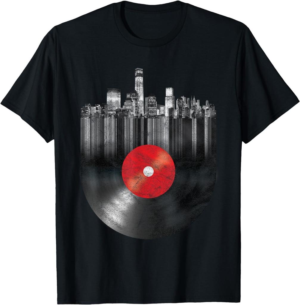 New York City Skyline Vinyl Record NYC Big Apple Turntable T-Shirt