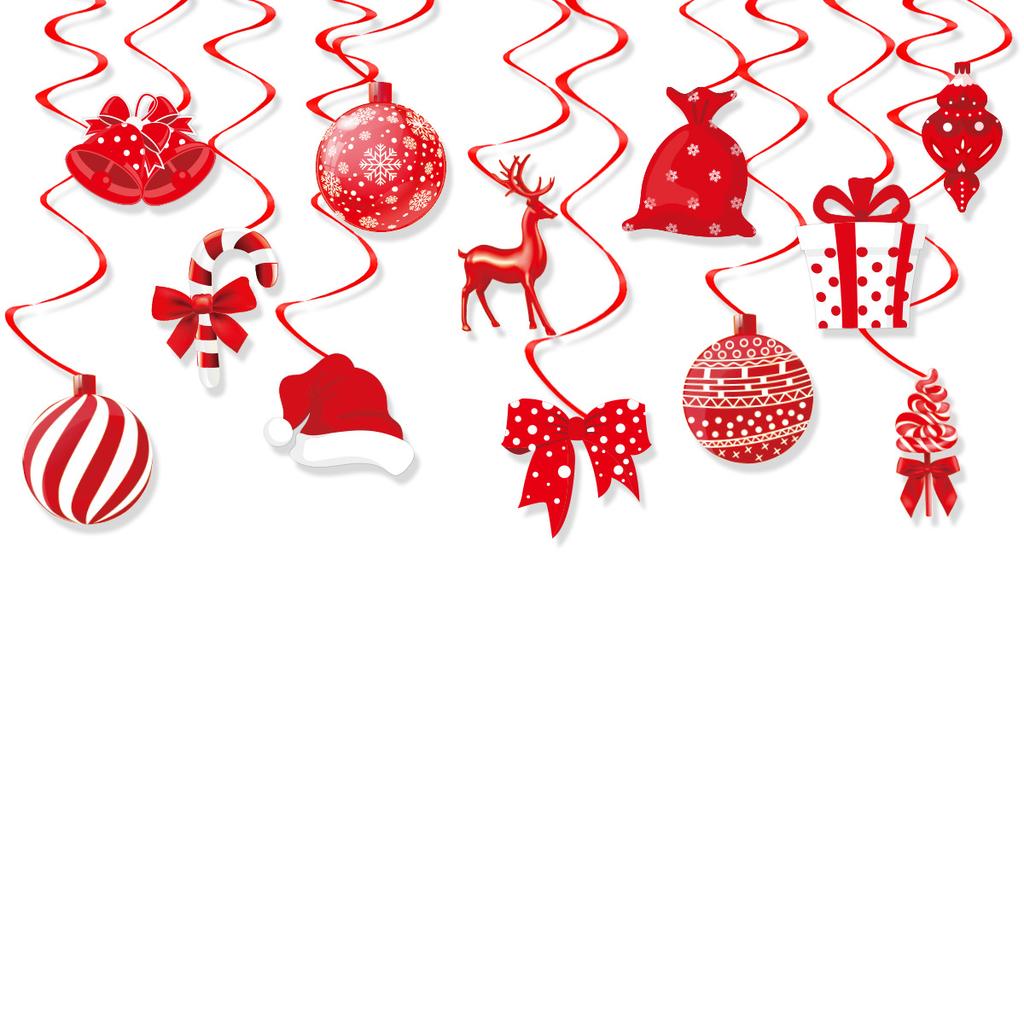 12-Piece Christmas Spiral Pendant Red Bell Bang Bang Gift Box Bow Pendant