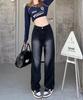 High-waisted retro washed black and gray wide-leg jeans women's new autumn design mopping straight pants