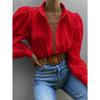 Elegant Loose Fashion Lace Women Shirt Casual Hollow Out Puff Long Sleeve Top Single-breasted Office Blouse Solid Sweet Simple Lapel Women's Clothing