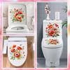 3Pcs Red 3D Poppy Flowers Toilet Seat Wall Sticker Self-Adhesive DIY Removable Watercolor Bouquet Toilets Stickers for Cistern Bathroom WC Restroom