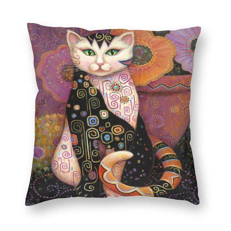 Lovely Cartoon Klimt Style Cat Kitten Throw Pillow Cover Home Decor Square Gold Animal Art Cushion Cover 45X45Cm For Living Room