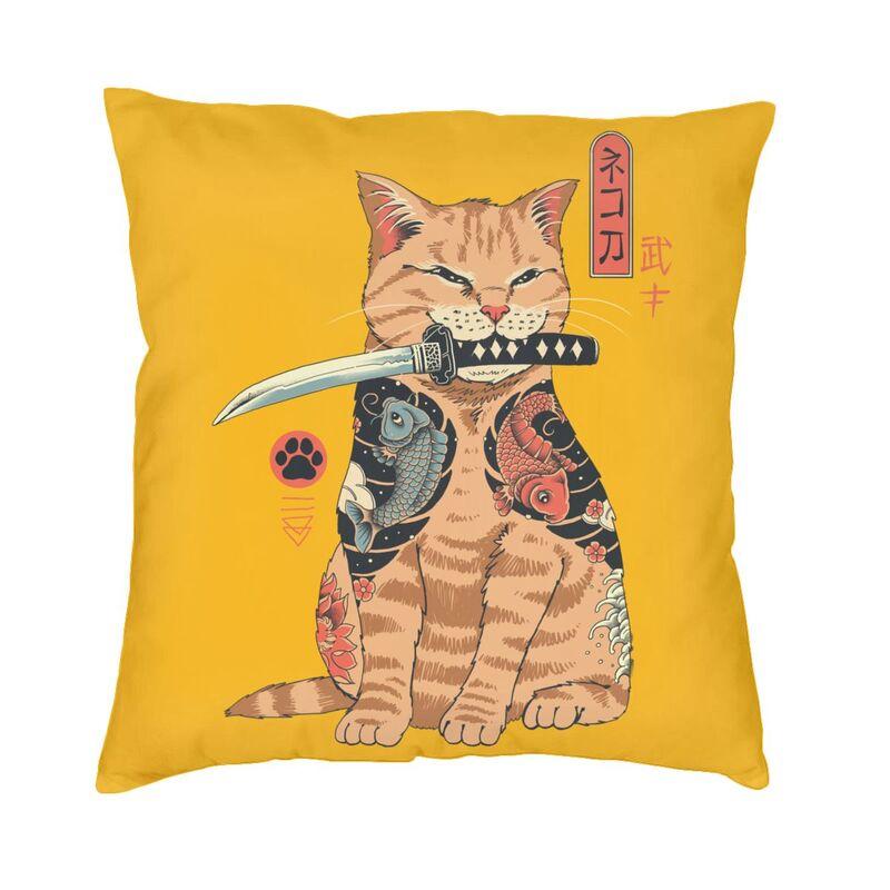 Забавный чехол для подушки Catana Feline Cat 35x35 см, японский самурайский чехол для кошки и собаки, наволочки, украшения для салона, диван, кресло, подушки