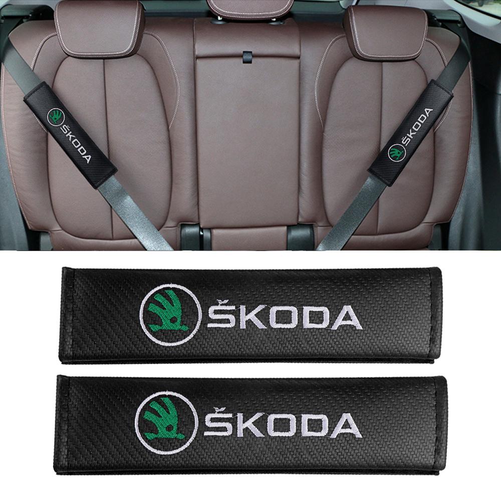 AEO1 For Skoda Kodiaq Fabia Kamiq Karoq Octavia 3 A5 A7 Rapid Scala Vrs Yeti Car Styling Seat Belt Pads Seat Shoulder Strap Pad Badge
