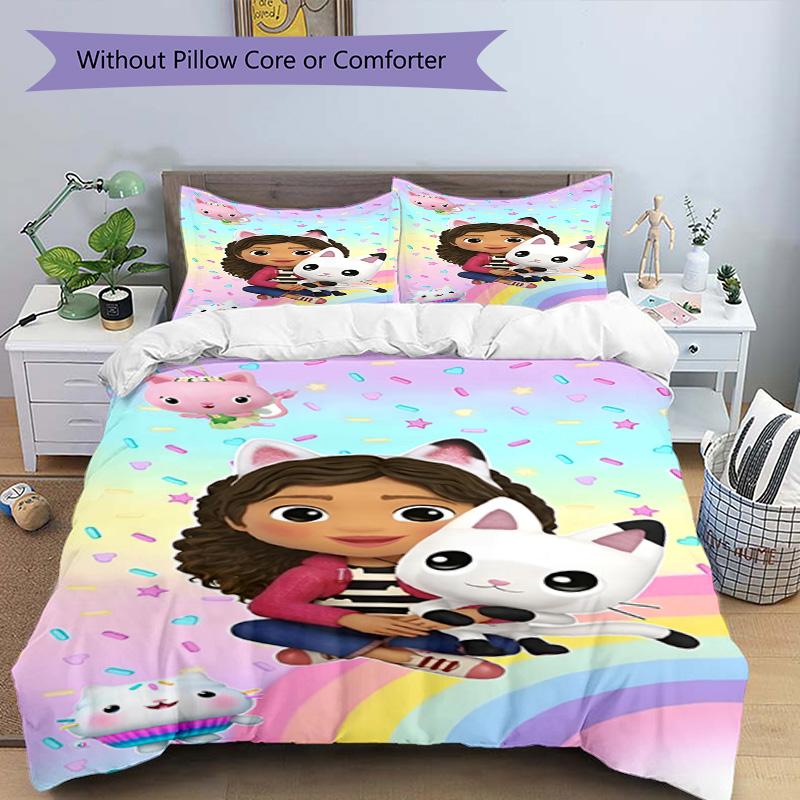 3pcs Duvet Cover Set (1*Duvet Cover + 2*Pillowcase, Without Core), Gabby's Dollhouse Print Bedding Set, Bedroom Decor, All‑Season, Birthday Gift