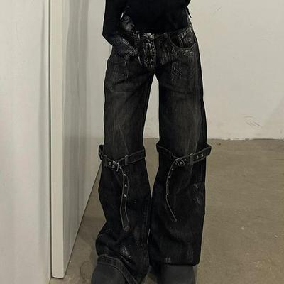 GLYDE Черные Женские Джинсы Высокая Талия Хип-Хоп Прямые Модные Брюки Streetwear Харадзюку Y2K Звезда Женские Широкие Джинсовые Брюки