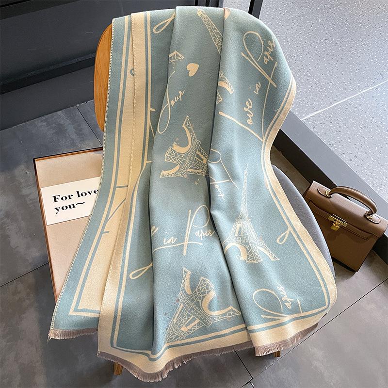New Tower Imitation Cashmere Thermal Scarf Women's Winter Double-sided Thickened Student Thermal Scarf Large Shawl