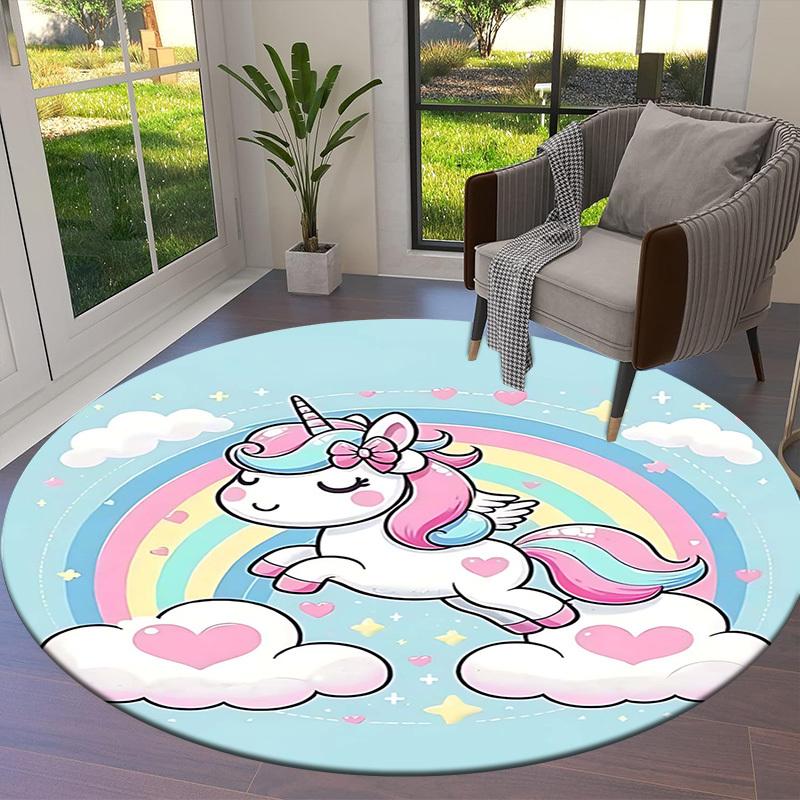 1PC Unicorn Rainbow Non-Slip Floor Round carpet, Office, family, bedroom, Large Area Rug Indoor Rugs, Durable Polyester-Z0402