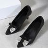 Fashion Spring New Thin Heel Shoes Fashion Pointed Head Shallow Mouth Leather Rhinester Butterfly Knot A Slip-on Kitten Heels