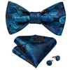 Wedding Bowtie Set for Men Adjustable Self Tied Bowtie Paisley Silk Bowtie Hanky Cufflink Set Dibangu