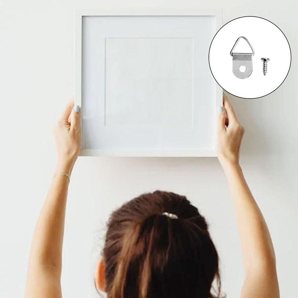 100Pcs Iron Photo Frame Hook with Screws D-Shaped Ring Hanging buckle  Photo Frame Hanging