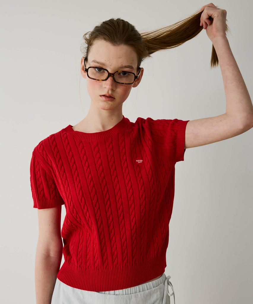 COVERNAT WOMAN Clover Heart Cable Half Knit Red
