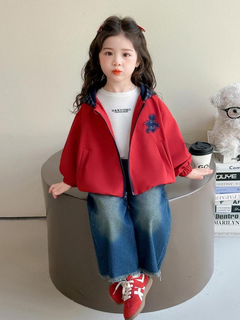 Пальто с капюшоном для девочек в корейском стиле - Модная куртка Весна/Осень 2025