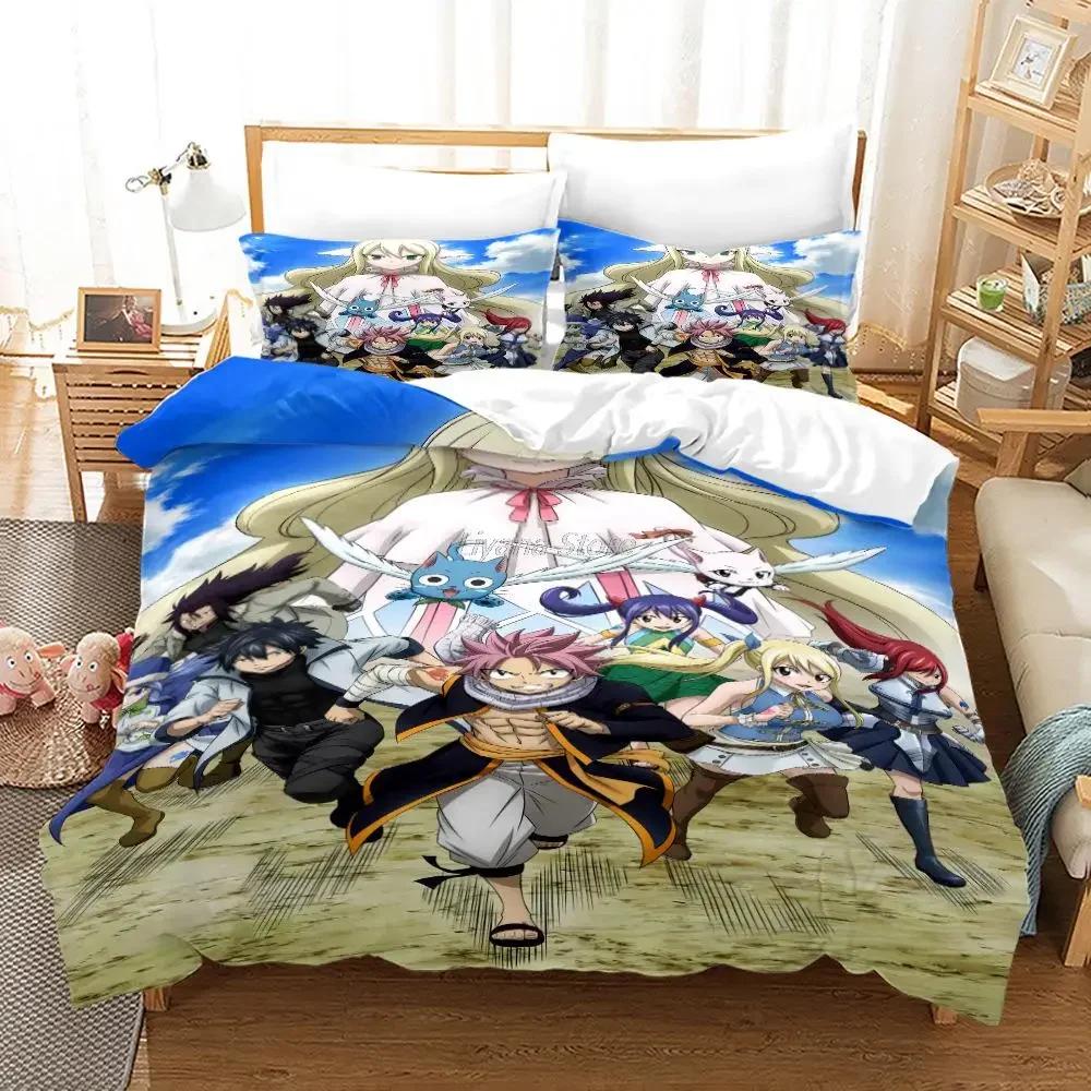 Комплект постельного белья «Fairy Tail», односпальный, полный, Queen King Size, Kawaii, комплект постельного белья в стиле аниме для взрослых, детский комплект пододеяльников для спальни, 3D принт 012