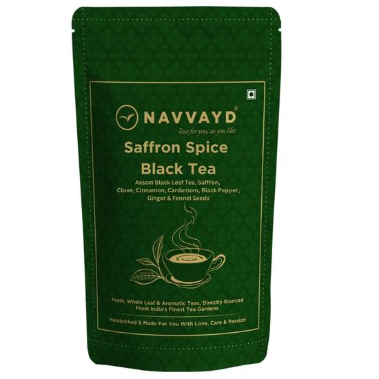 Черный чай Navvayd Saffron Spice с кашмирским шафраном и специями для повышения энергии, листовой — наслаждайтесь горячим или холодным (50 г)