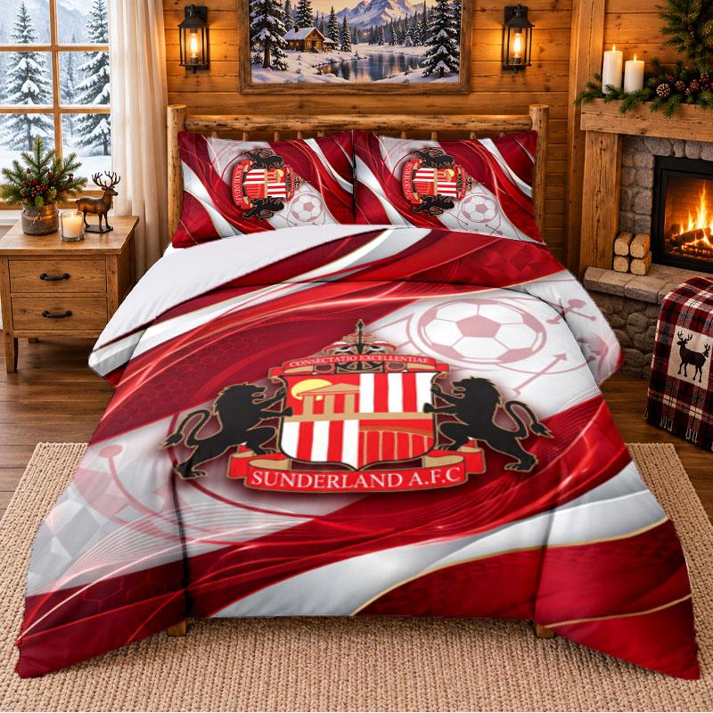 Printed 3Pcs Bedding Set Sunderland Football Pattern Bed Sheet Pillowcase For Bedroom Decor