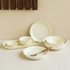 Кремовый набор посуды Бытовой керамический набор тарелок Изысканная круглая большая тарелка Большая тарелка