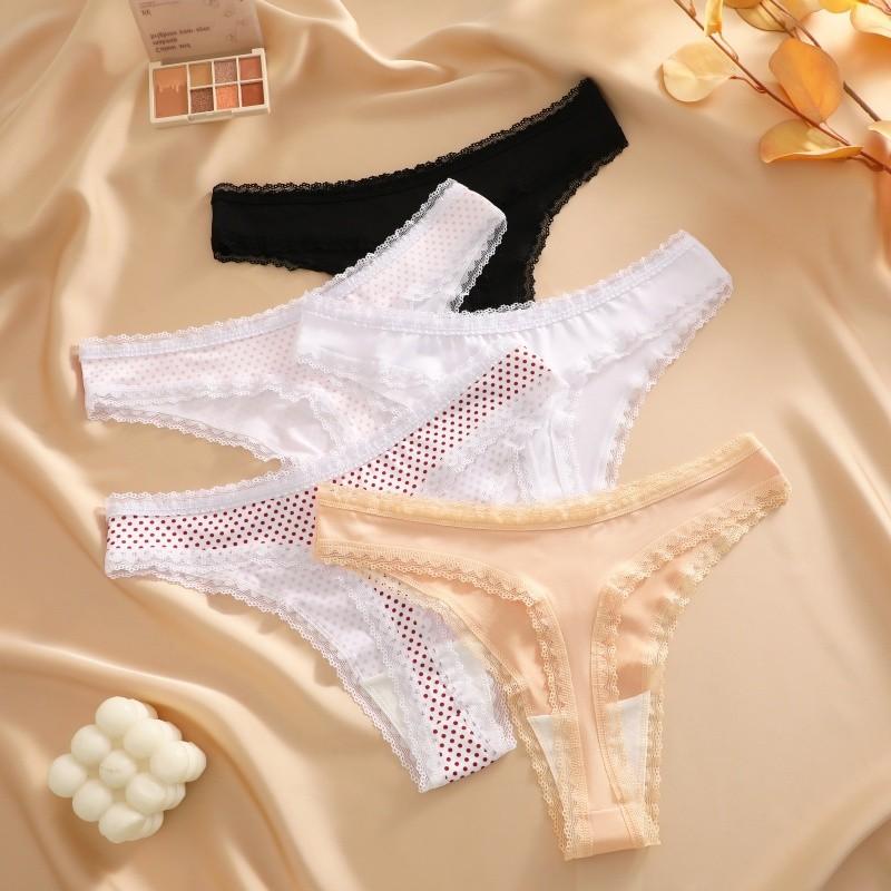 FINETOO Woman Ice Silk Panties Sexy Lace Underwear Seamless and Soft Lady Lingerie Solid Color