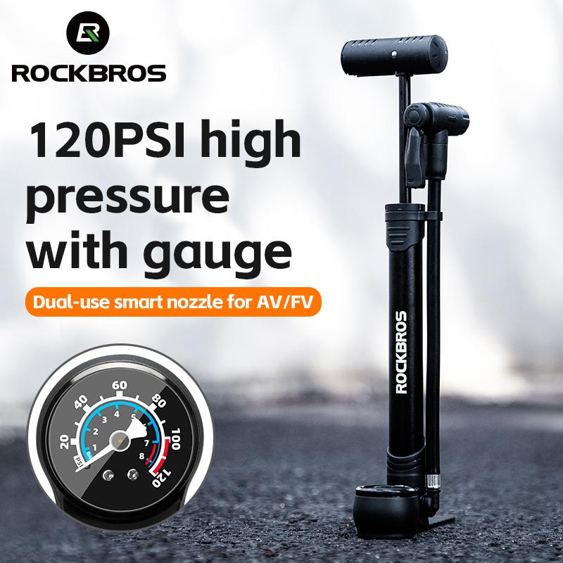 ROCKBROS Велосипедный насос 120 PSI Портативный воздушный насос Presta Schrader Ультралегкий ручной насос С манометром Накачиватель для MTB Дорожного велосипеда