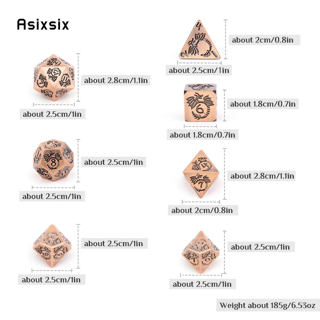 7 Pcs Copper Dragon Metal Dice Solid Metal Polyhedral Dice Set Suitable for Role-Playing RPG  Board Game Card Game