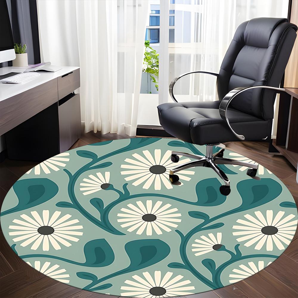 1pc Floral Pattern Office Round Area Rug, Indoor Mat Suitable For Office, Under Office Chairs Bedroom Living Room Home Decor, Room Deco