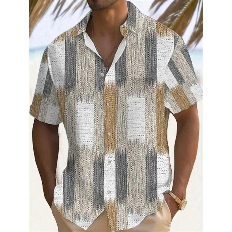 Летняя мужская рубашка с ретро-градиентной текстурой и 3D-принтом, однобортная рубашка с короткими рукавами, гавайская рубашка