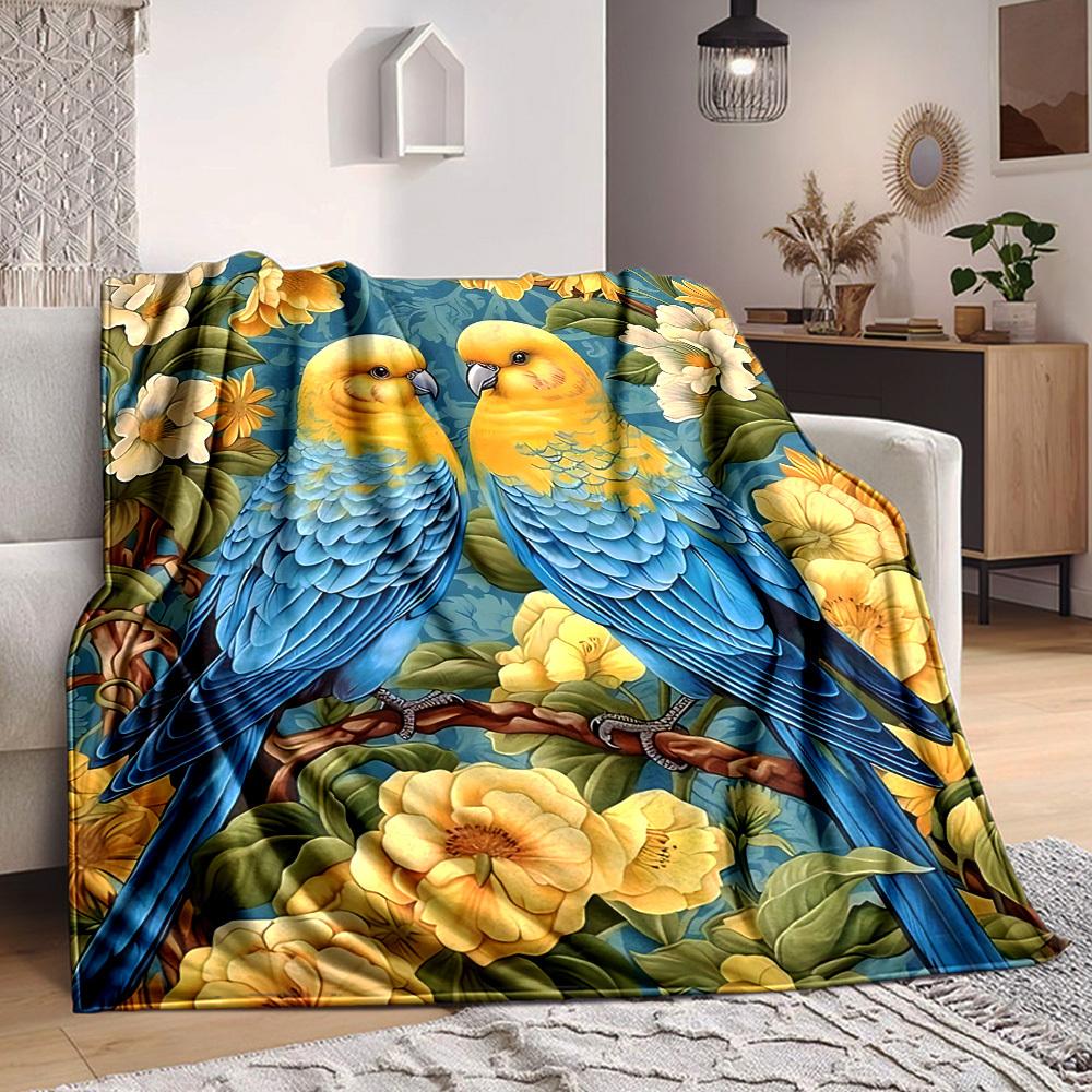 1pc Parrot Floral Lightweight Flannel Blanket, Comfortable and Warm Blanket, for Office and Camping Sofa Bed, Livingroom104