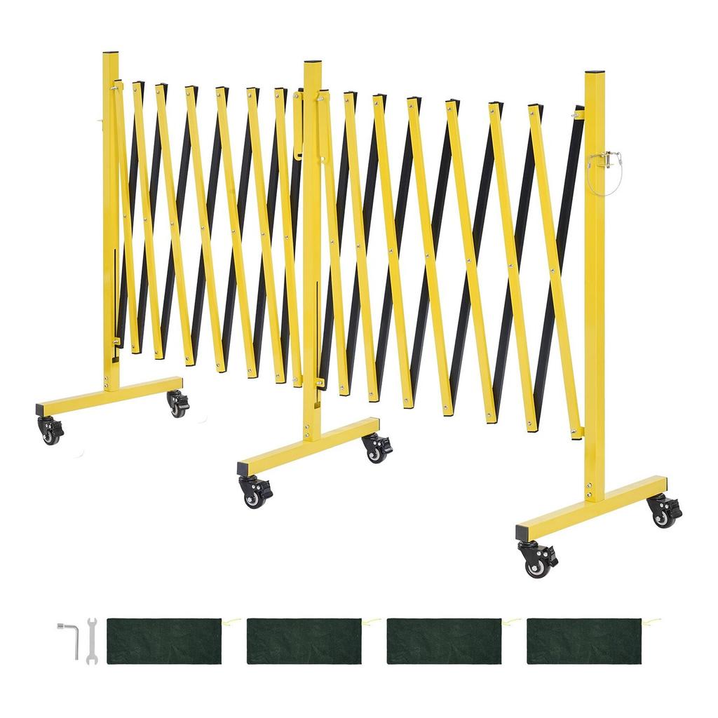 Double Expandable Barricades, 7.66m Industrial Safety Barriers, Flexible Mobile Barricade with Locking Casters, Portable Folding Security Gate Metal