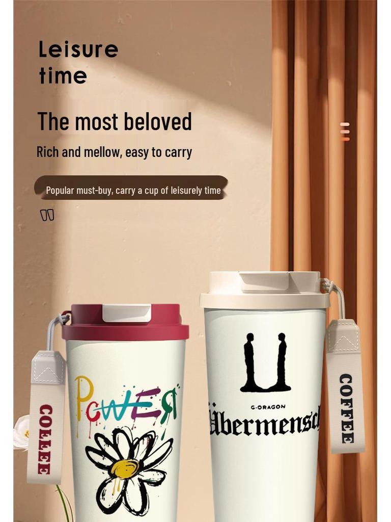 Термокружка из нержавеющей стали G-Dragon, большая емкость, дизайн с ромашками