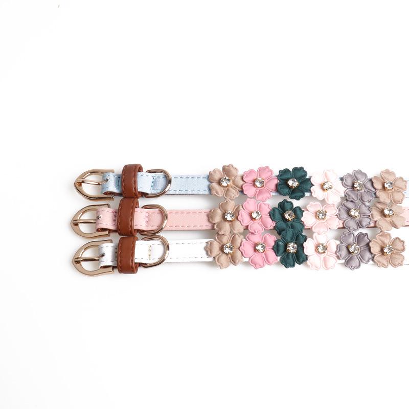 New Bling Dog Collar Flower Design PU Pet Collar for Small Medium Dogs Cat Collar Dog Collars Cat Harness